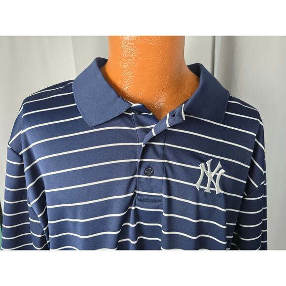 MLB NEW YORK YANKEES GENUINE MERCHANDISE 2XL MENS POLO SHORT SLEEVE STRIPED Navy - Picture 2 of 9